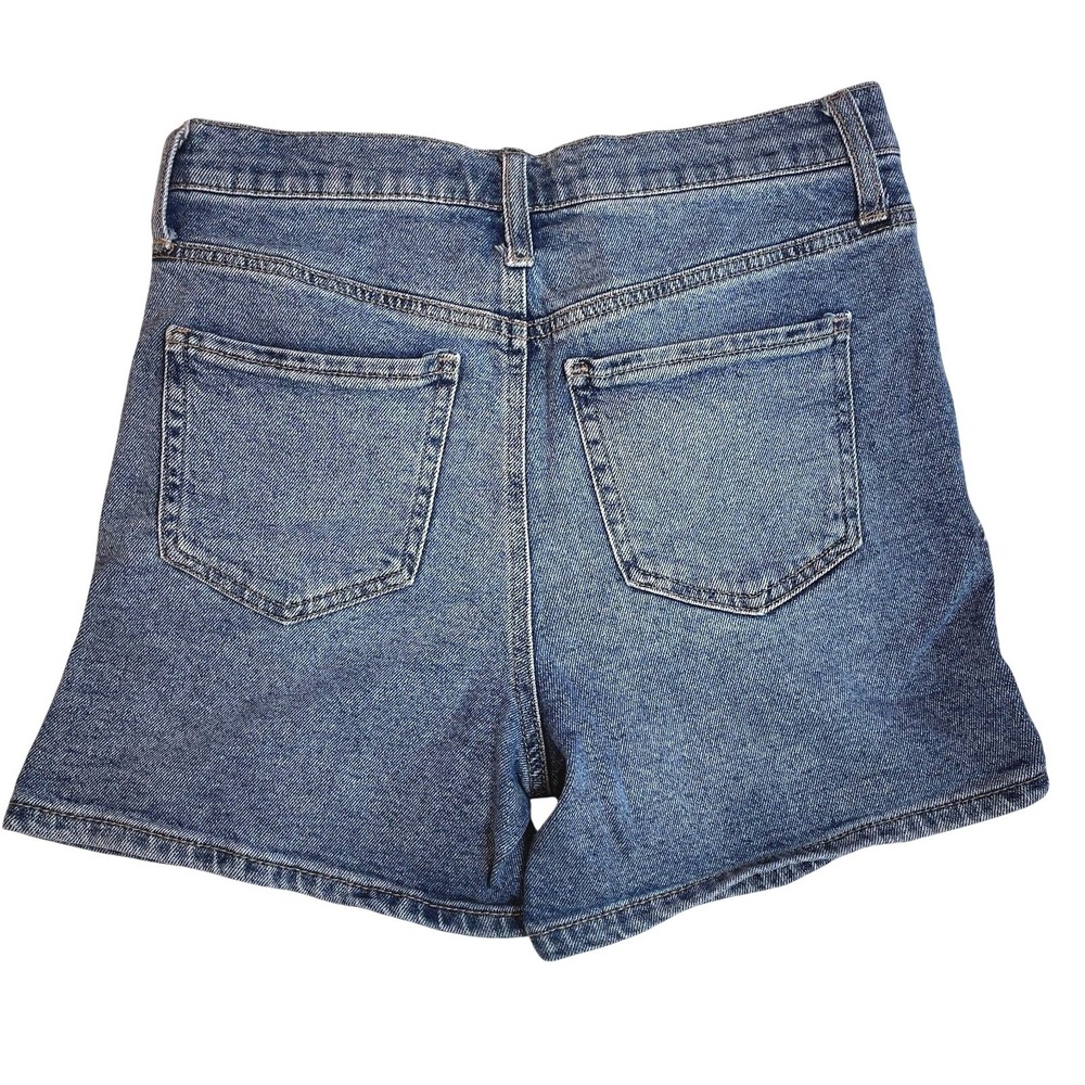 SO High Rise Distressed Denim Mom Shorts Size 28 Stretch Mid Length Ripped - Picture 3 of 8